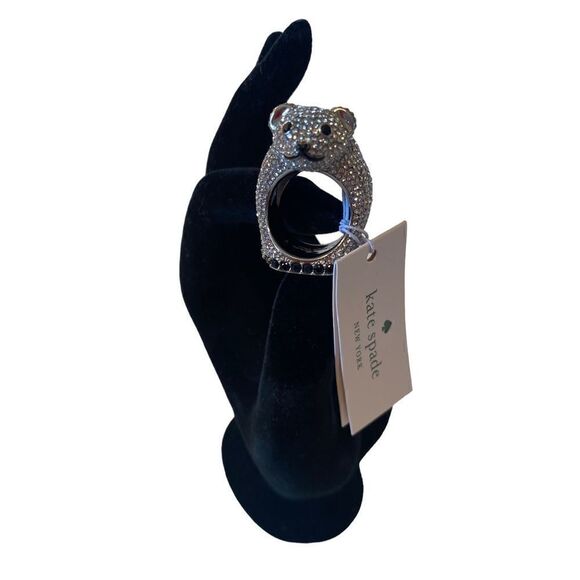 Kate Spade Arctic Friends Adorable Polar Bear Pave & Black Crystal Ring Size 7 - Picture 2 of 9